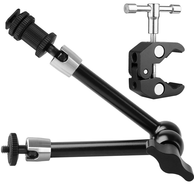 ChromLives Magic Arm Camera Clamp, Adjustable 11" Articulating Arm Camera Mount with Super Clamp W/ 1/4" and 3/8" Thread for DSLR Rig/LCD Monitor/LED Lights/Flash Light - Image 1